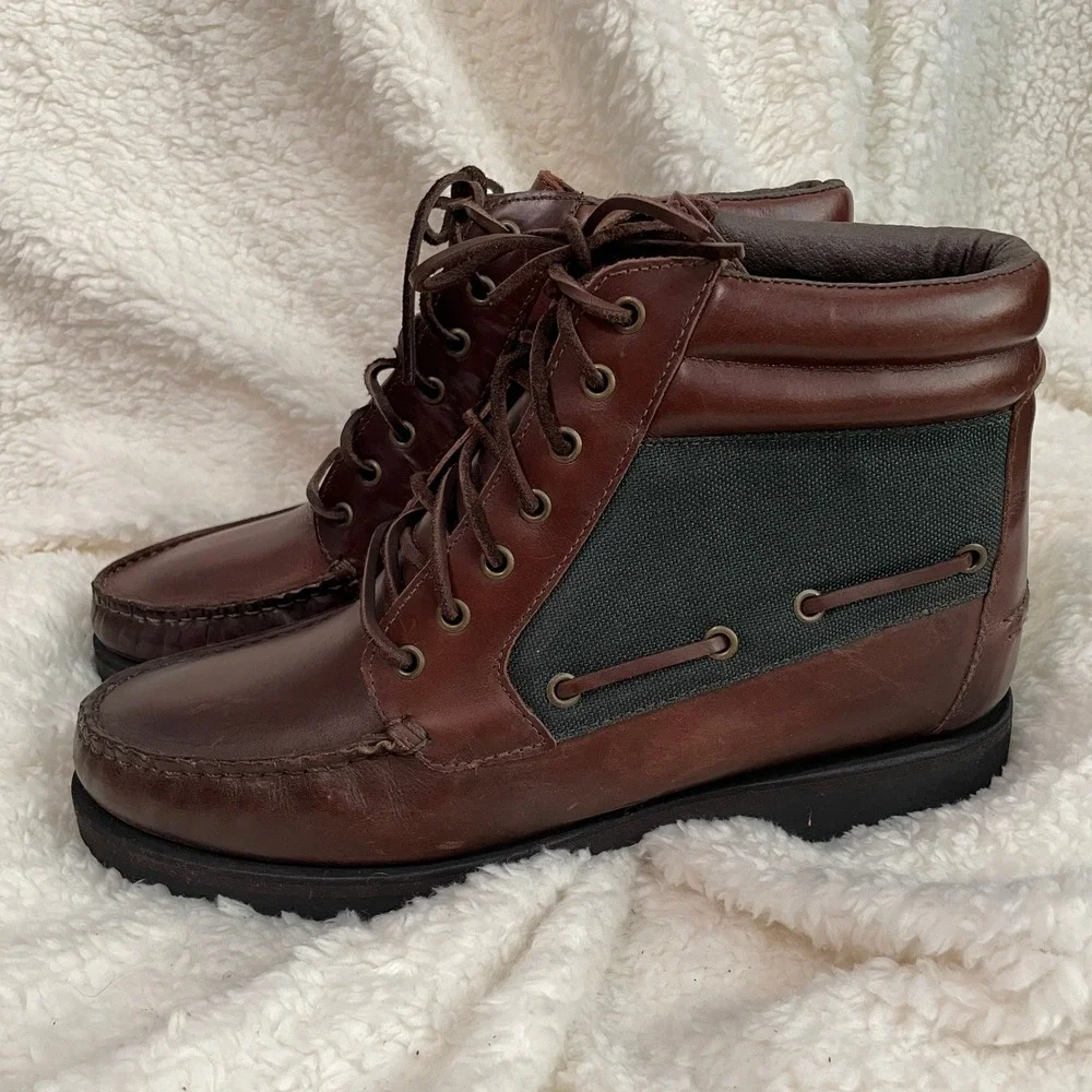 Quoddy Vintage Men's Leather Moc Toe Lace-Up Boots Made in USA Unworn w/ Box